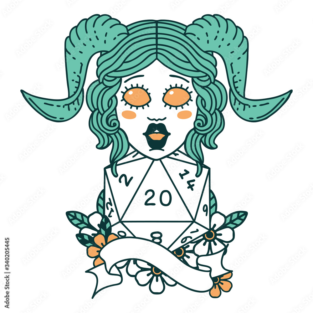 tiefling with natural twenty dice roll illustration tiefling with natural twenty dice roll illustration