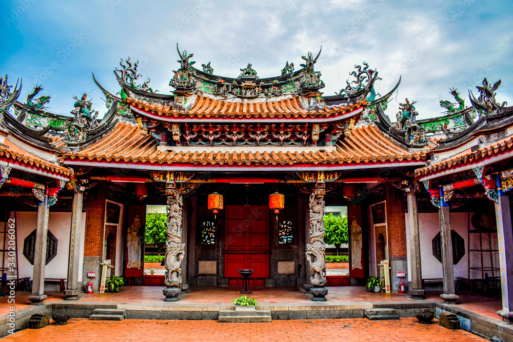 Original taiwanese old temple with rich decoration in Taichung Original taiwanese old temple with rich decoration in Taichung