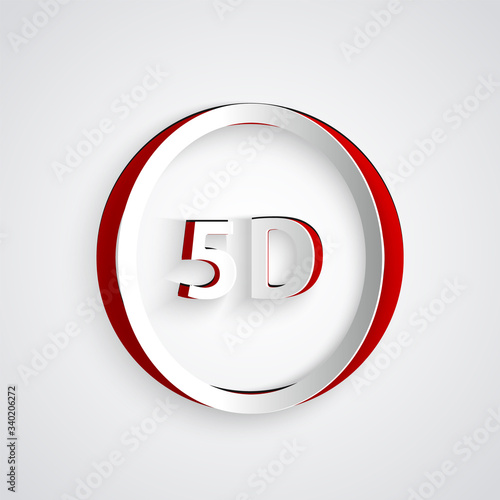 Paper cut 5d virtual reality icon isolated on grey background. Large three-dimensional logo. Paper art style. Vector Illustration