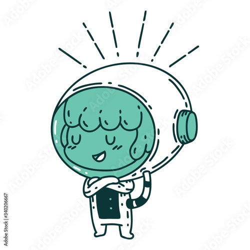 traditional tattoo style woman in astronaut suit