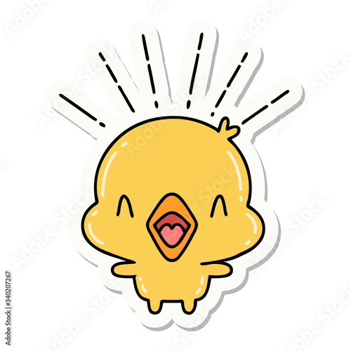 sticker of tattoo style singing chick