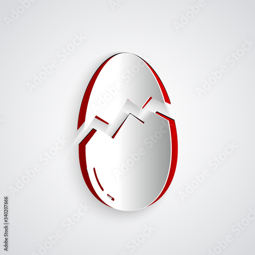 Paper cut Broken egg icon isolated on grey background. Happy Easter. Paper art style. Vector Illustration