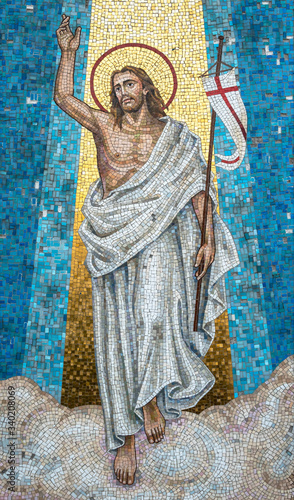 Full-length jesus mosaic with arms in prayer position