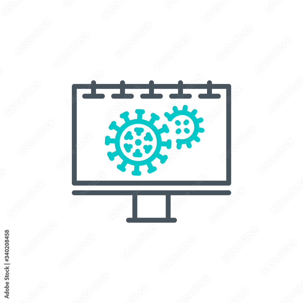 infographic Coronavirus single line icon isolated on white background. Perfect outline symbol flip chart information Covid 19 pandemic banner. Quality design element with editable Stroke infographic Coronavirus single line icon isolated on white background. Perfect outline symbol flip chart information Covid 19 pandemic banner. Quality design element with editable Stroke