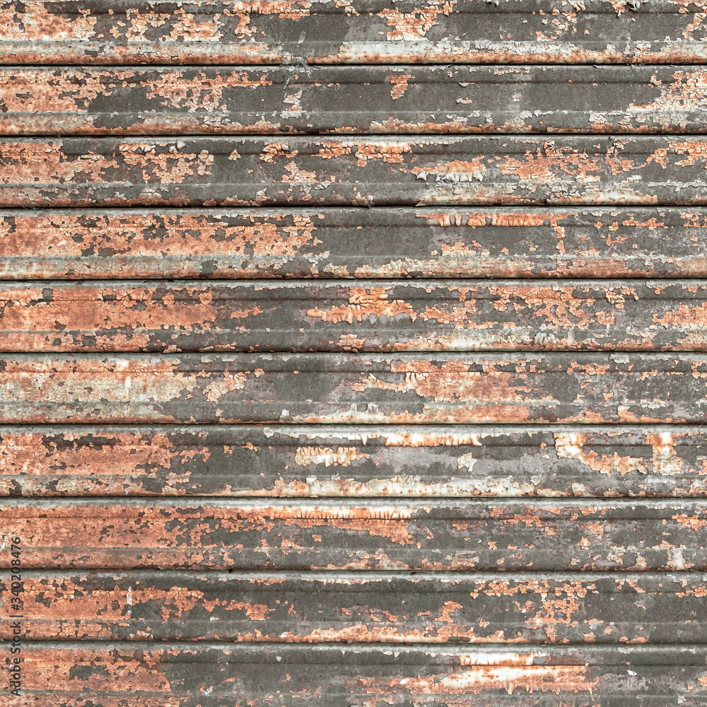 Close up of rusty shutters of a garage
