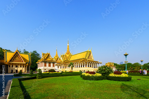 Phnom Penh tourist attraction and famouse landmark - Royal Palace complex, Cambodia