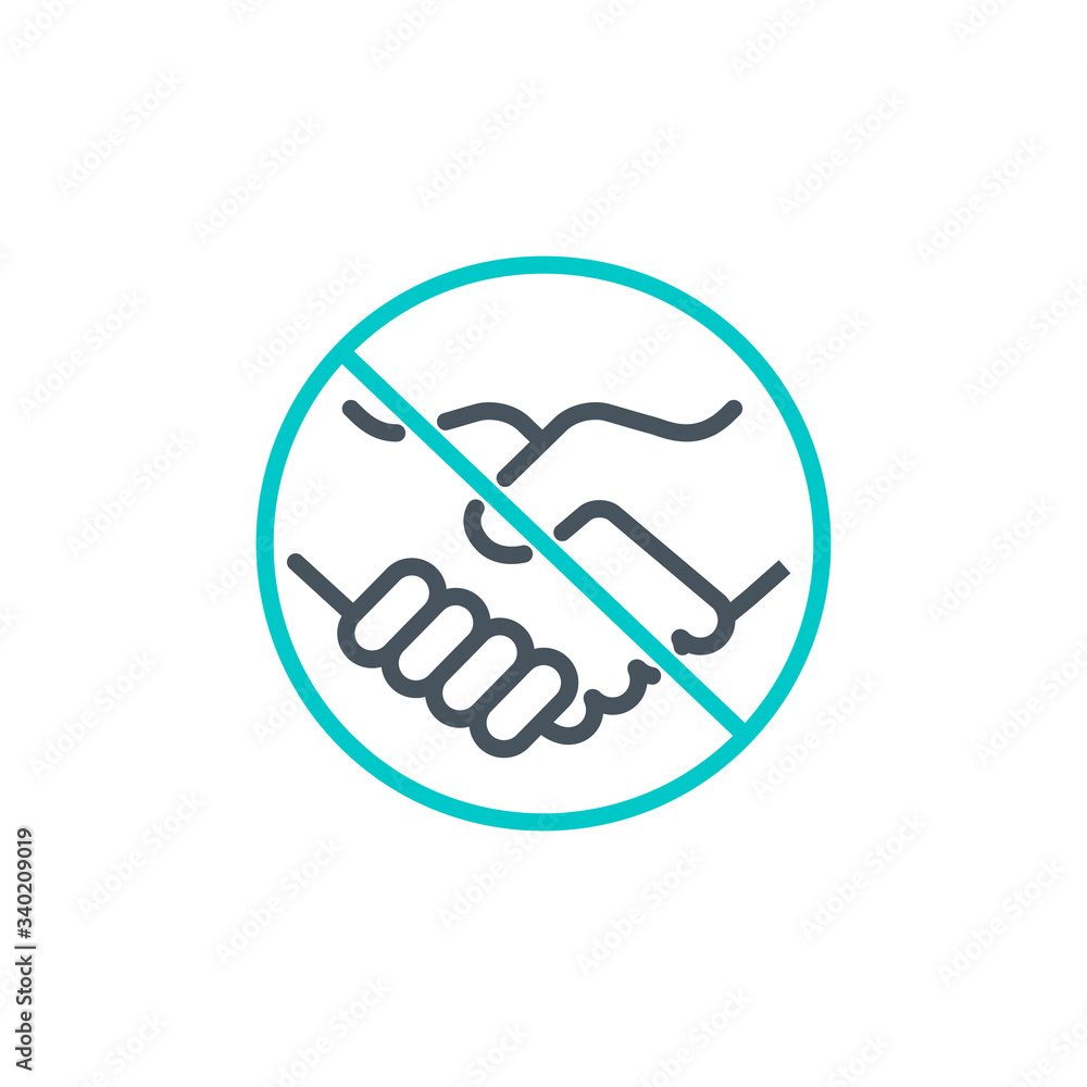 don't shake hands single line icon isolated on white. Perfect outline symbol Prevention direct contact with infection Coronavirus Covid 19 banner. warning element avoid handshake with editable Stroke don't shake hands single line icon isolated on white. Perfect outline symbol Prevention direct contact with infection Coronavirus Covid 19 banner. warning element avoid handshake with editable Stroke