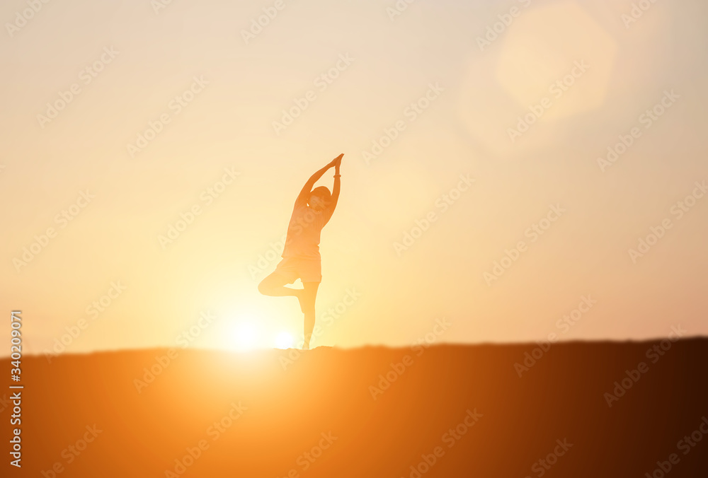 Young woman raise hands up for her success, Concept of Success in life.