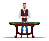 Vector character man casino dealer holds cards