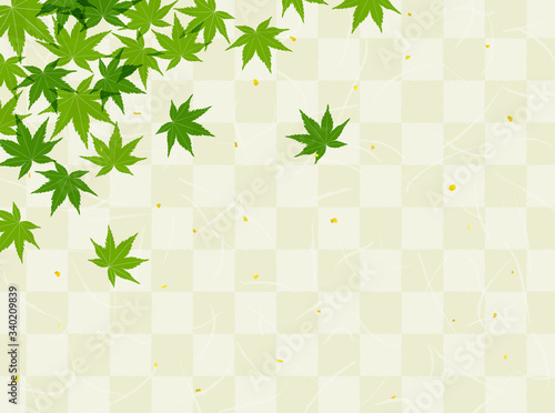 青紅葉と格子模様の和紙