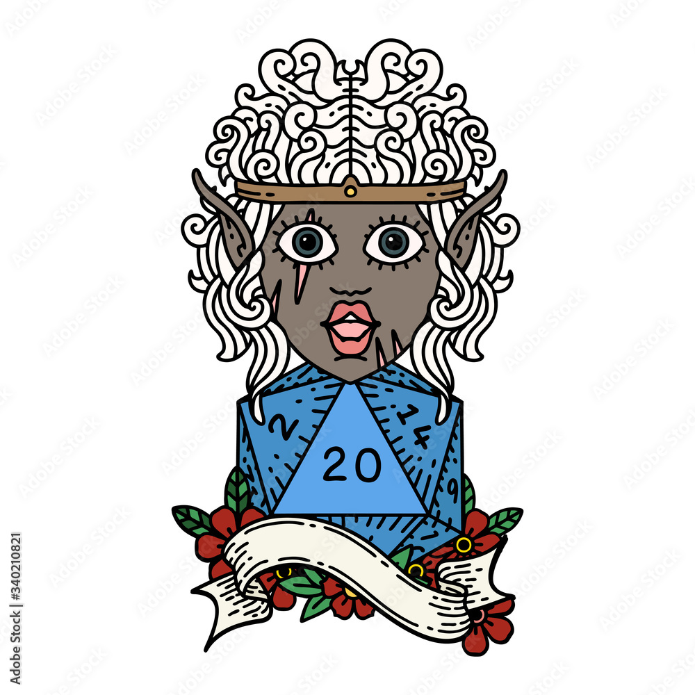 elf barbarian character with natural twenty dice roll illustration elf barbarian character with natural twenty dice roll illustration