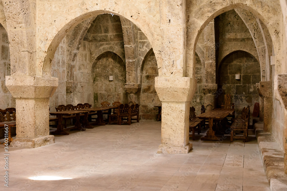 Refectory in ancient Armenian monastery of Haghartsin, rare example of architecture Refectory in ancient Armenian monastery of Haghartsin, rare example of architecture