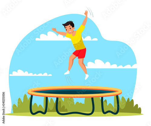 Boy having fun jumping on trampoline