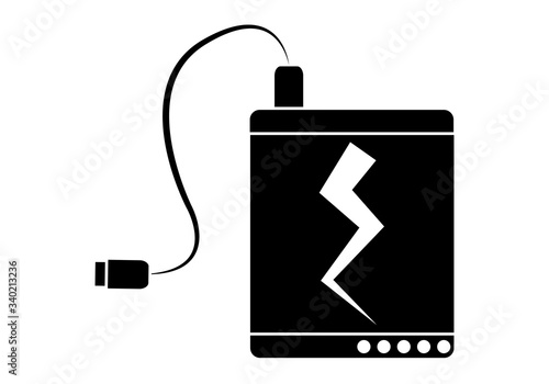 Icono negro de una batería externa para móvil.