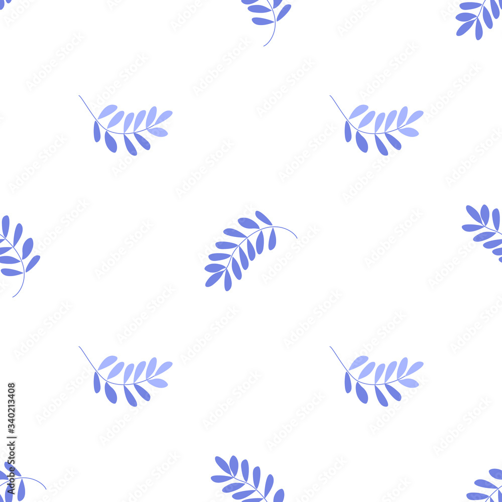 Seamless pattern of cute stylized fern leaves. Hand drawn simple flat leafy plants for wrapping, scrapbooking paper, banners. Stock vector illustration on a white background.