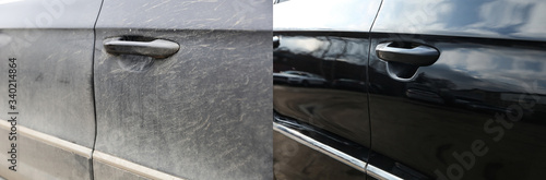 car door before and after washing close up © Петр Смагин