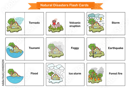 Natural Disasters Flash Cards - Collection оf environment and weather.