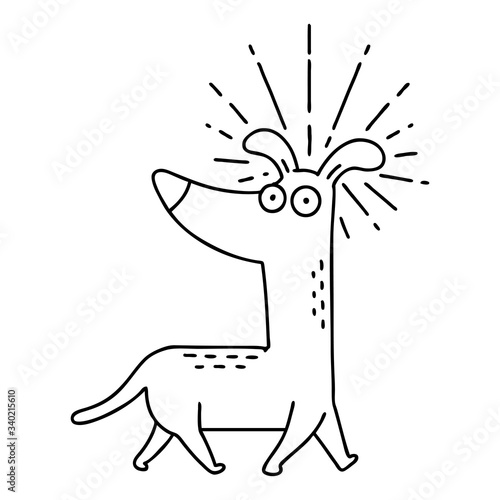 traditional black line work tattoo style surprised dog