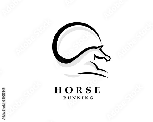 Circle running horse simple line art logo design inspiration