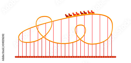 Rollercoaster in amusement park flat. Carousel cartoon style. Roller coaster on funfair. Festivals outdoor summer kid fun time. illustration Isolated vector