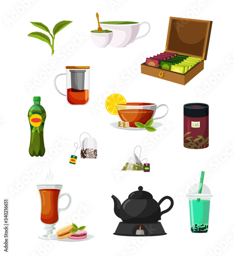 Tea ceremony and sale accessories cartoon set