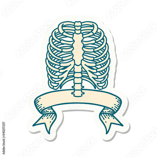 tattoo sticker with banner of a rib cage