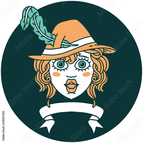 human bard character with banner icon