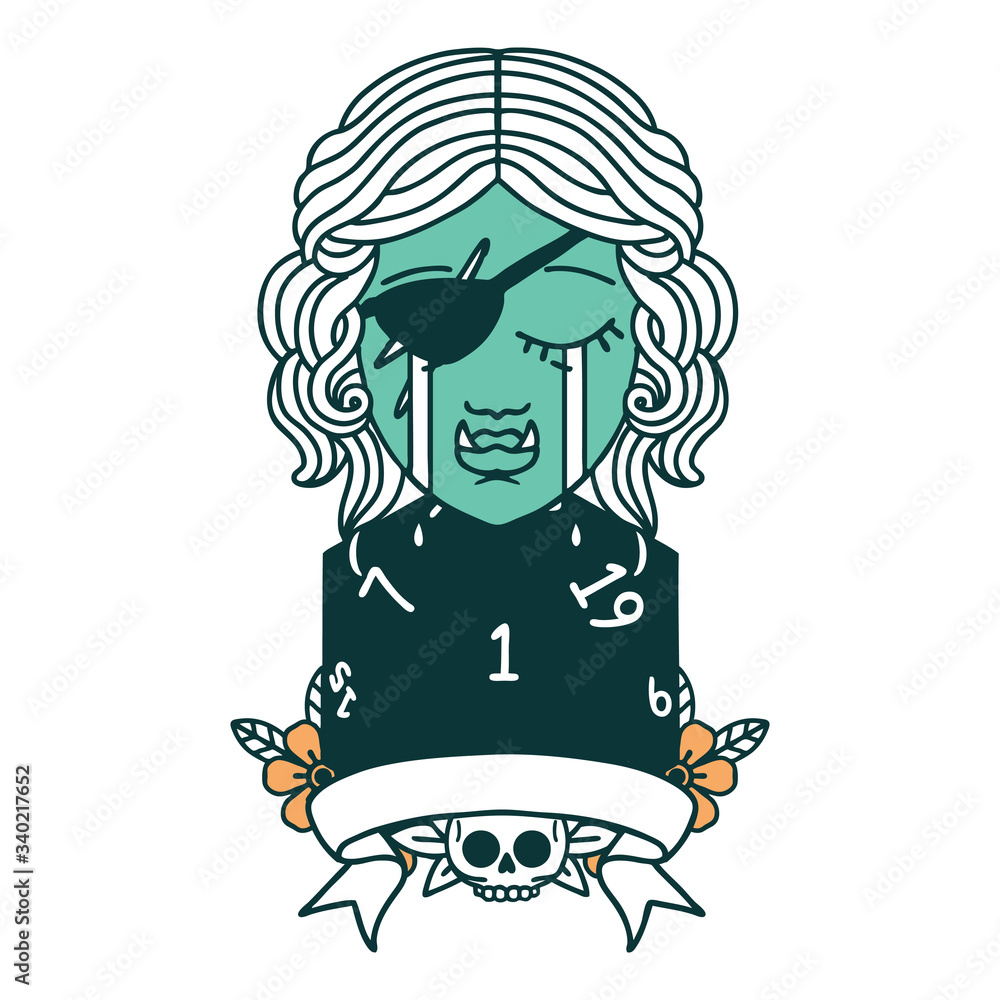 crying orc rogue character with natural one roll illustration crying orc rogue character with natural one roll illustration