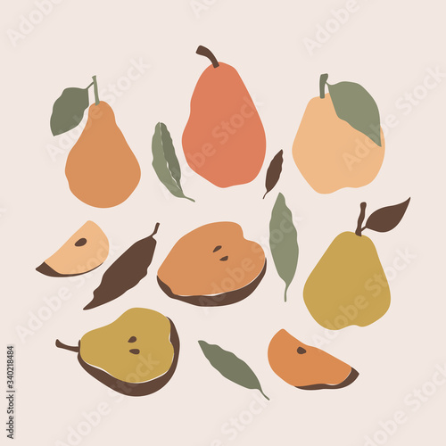 Pear icons set with leaves....