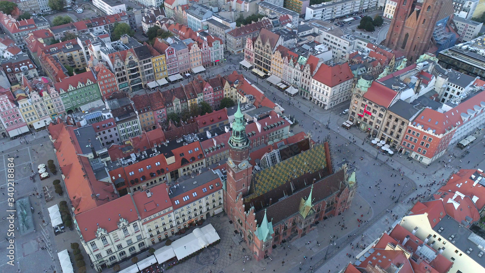 Aerial view of Wroclaw old town market square. 