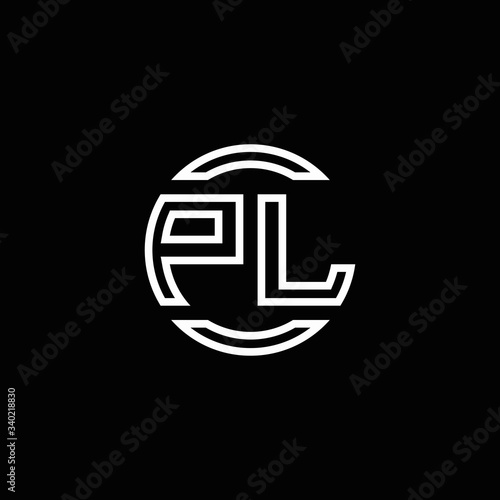 PL logo monogram with negative space circle rounded design template