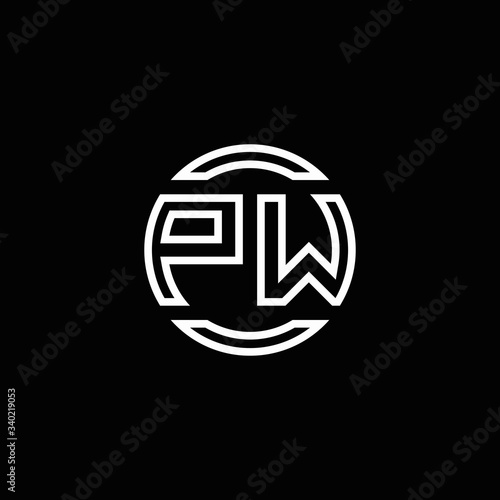 PW logo monogram with negative space circle rounded design template
