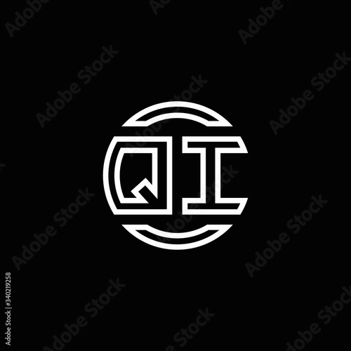 QI logo monogram with negative space circle rounded design template