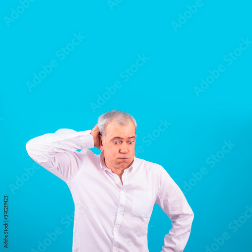 adult or senior man isolated on color background