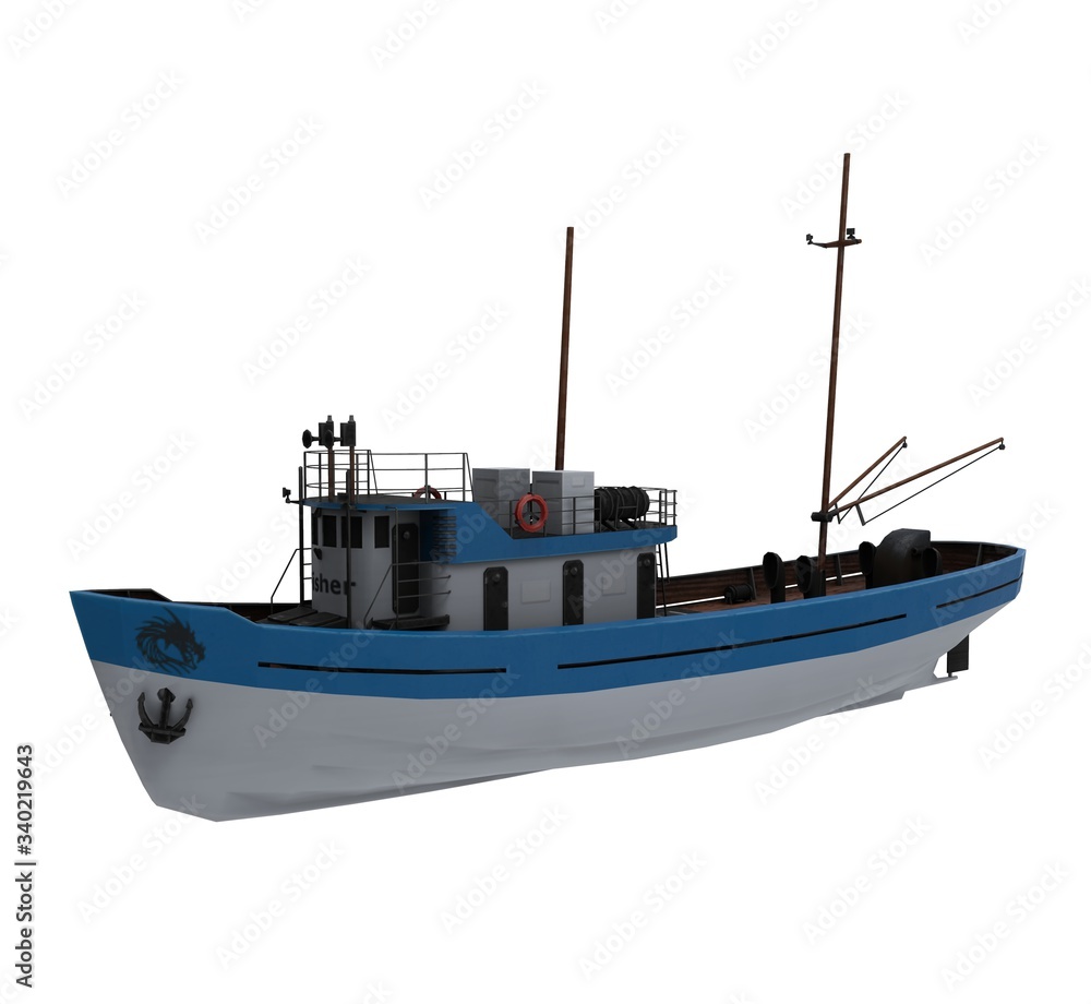 Naklejka premium 3d illustration of the fishing ship 