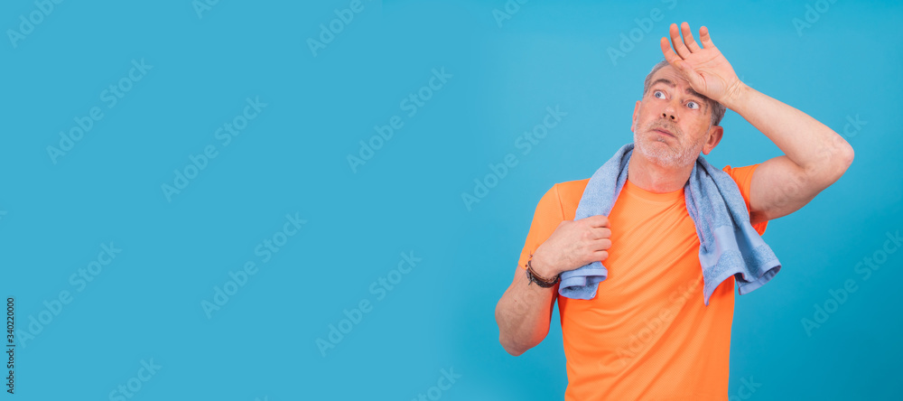 adult or senior man with sportswear isolated on color background