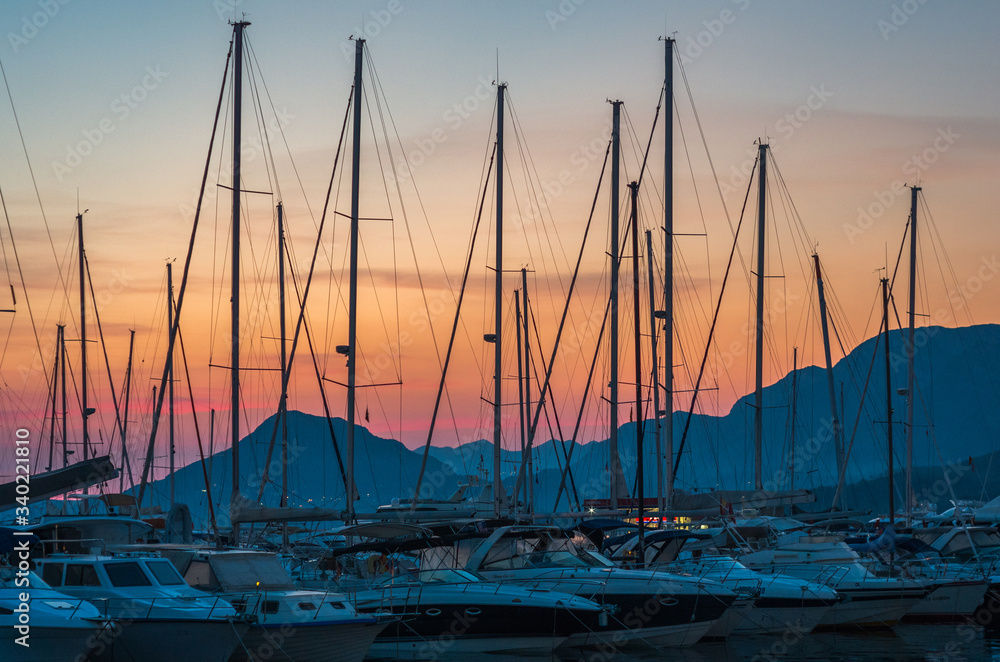 Fototapeta premium sunset in the harbor, Adriatic sea , Montenrgro 