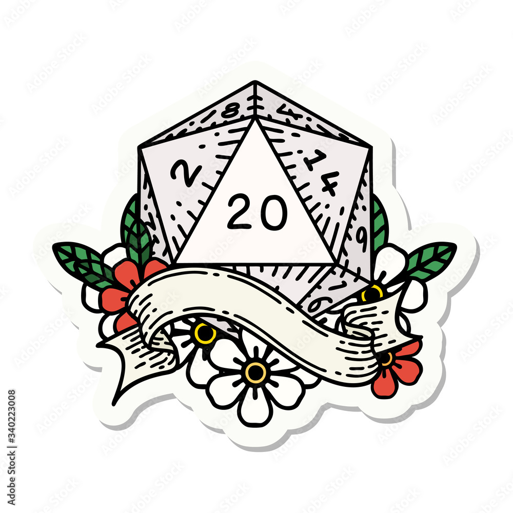 natural twenty D20 dice roll sticker