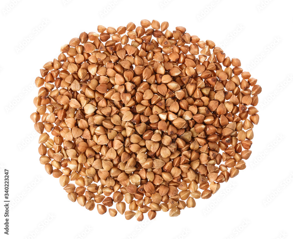 buckwheat grain isolated on white background . Top view. Flat lay. buckwheat grain isolated on white background . Top view. Flat lay.