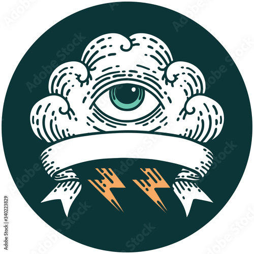 icon with banner of an all seeing eye cloud