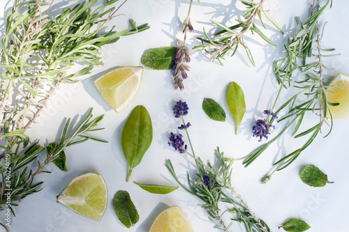 Lemon and lavender leaves background