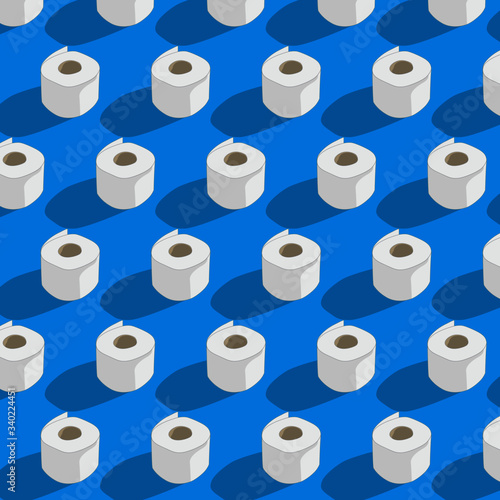 Toilet Paper Seamless Background Wc Tissue  Rolls Restroom Cleanse Toilet-Paper Seamless Pattern Vector Illustration on Blue Background