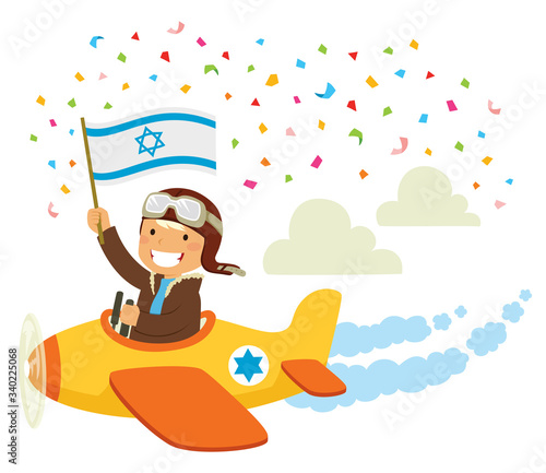 Israeli Independence Day celebration. Pilot flying an airplane with the Israeli flag in a traditional flypast.