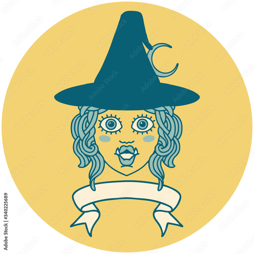 half orc witch character face with banner illustration half orc witch character face with banner illustration