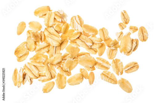 oat flakes isolated on white background. Top view