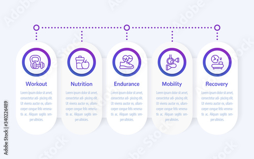 fitness infographics, banner design with line icons, vector
