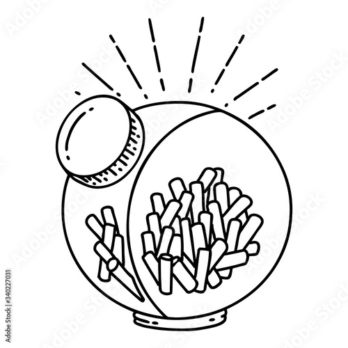 traditional black line work tattoo style jar of candy