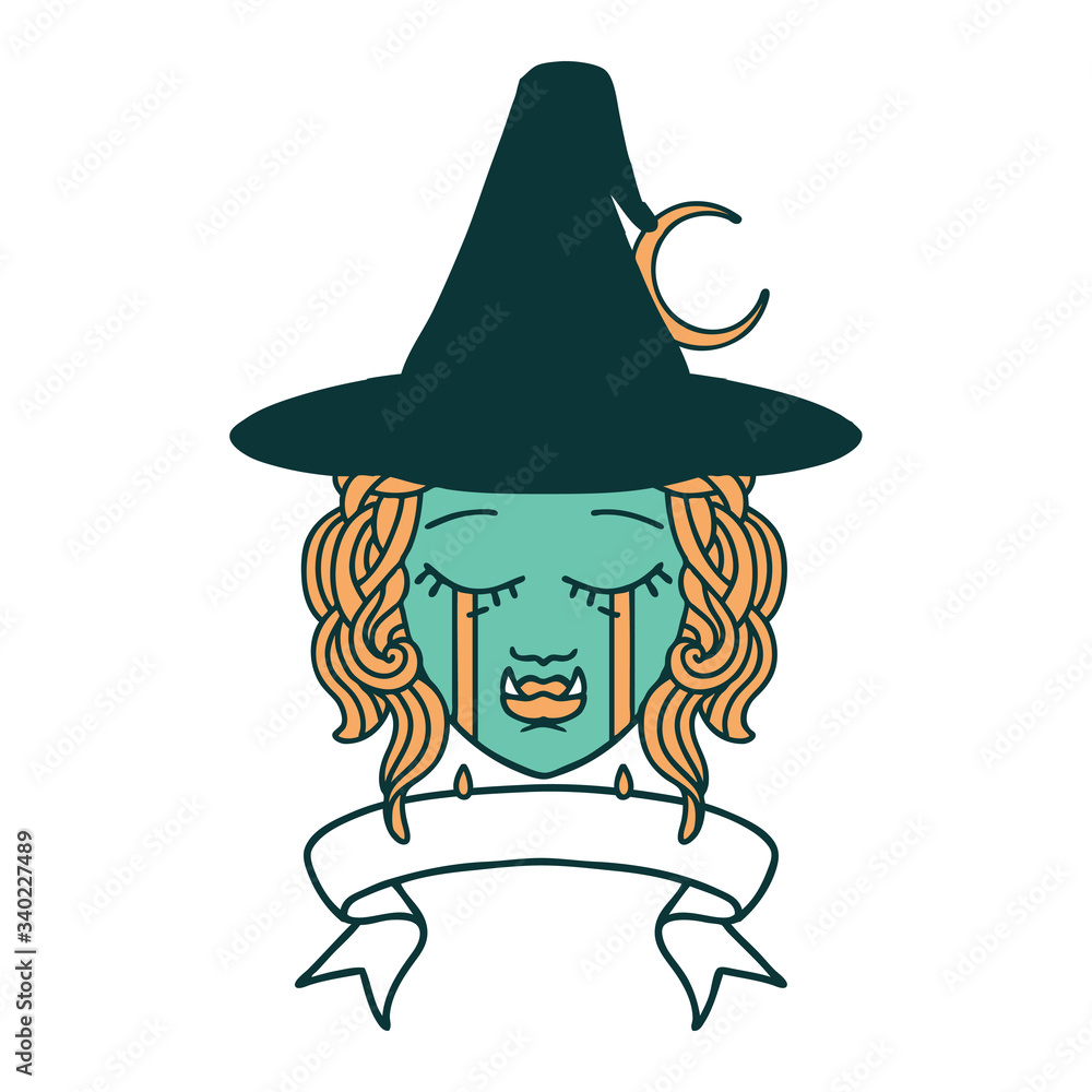 crying half orc witch character face illustration crying half orc witch character face illustration