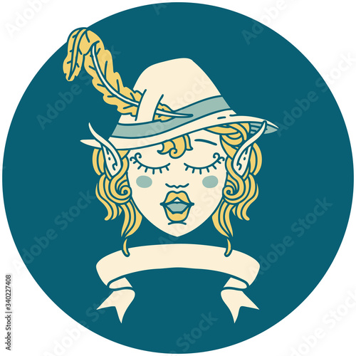 singing elf bard character face with banner illustration