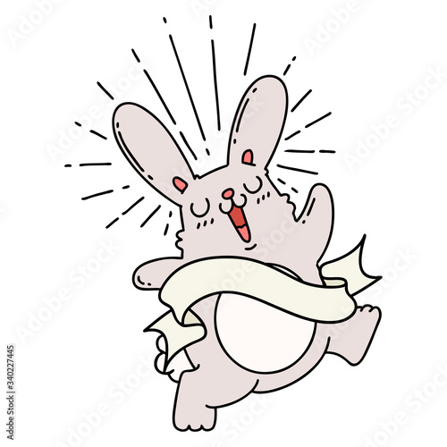 banner with tattoo style prancing rabbit